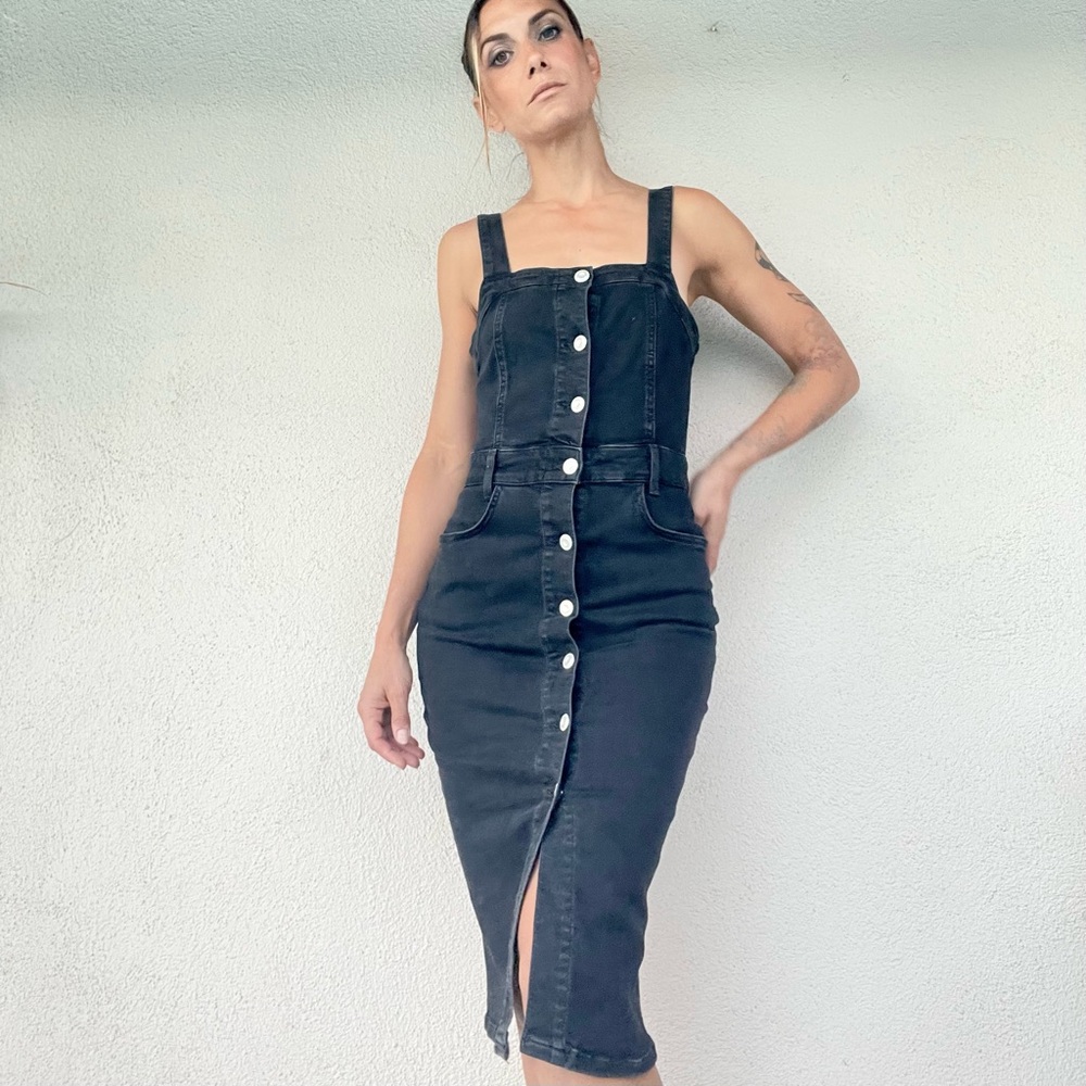 Zara Black Denim Midi Dress